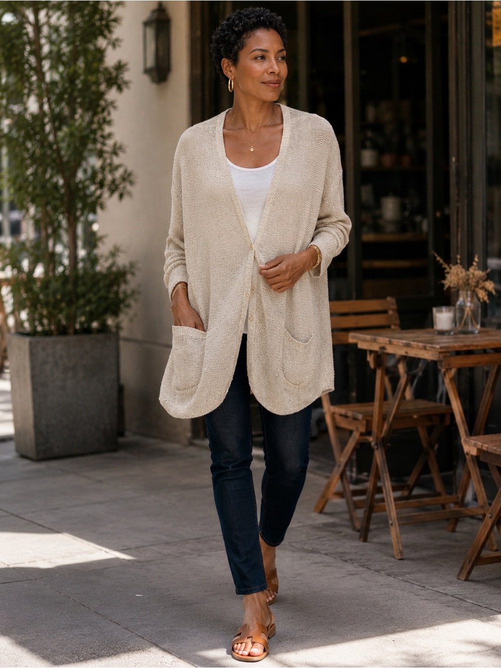 NWOT Eileen Fisher XL Cardigan Sweater Organic Linen Cotton Beige Lagenlook